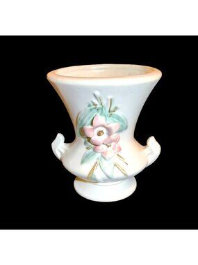 Vintage McCoy "Blossom Time" Vase Creamy White Pink Dogwood Floral 1940s